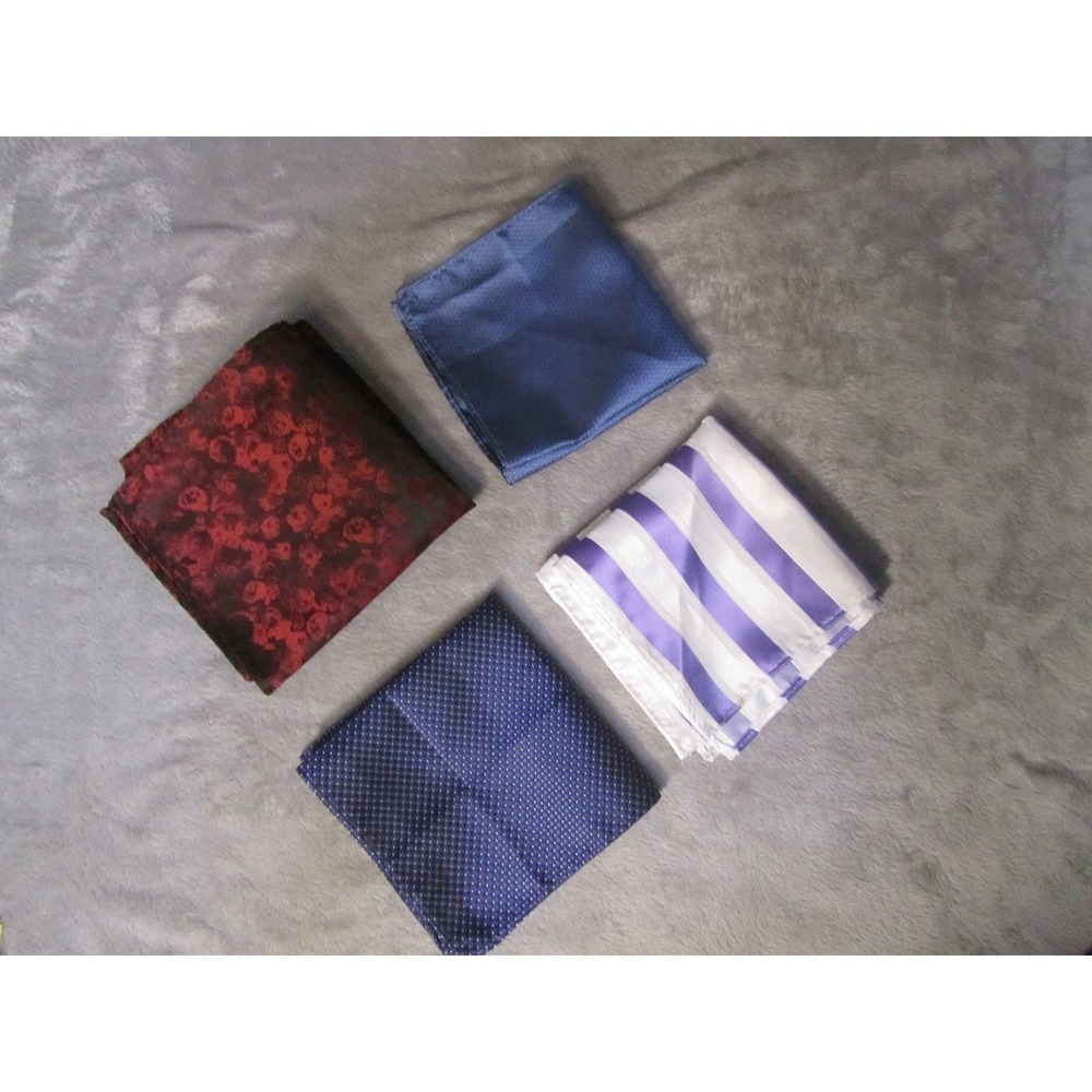 Mens Pocket Square Lot 4pc Burgundy Floral Blue Solid Purple  Navy Geometric